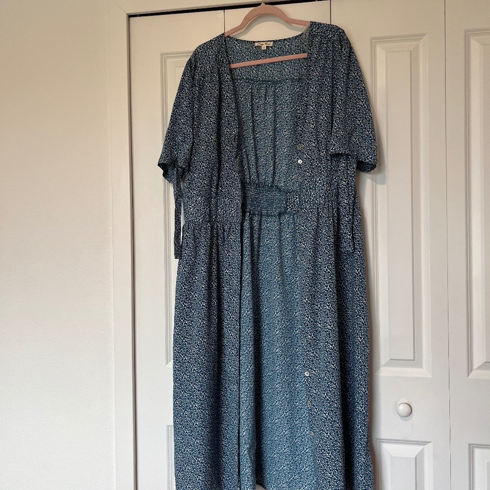 Blue floral button up dress